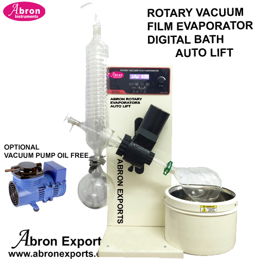 Rotary Evaporator Vertical Geared Motor Stand Auto Lift Digital Water Bath With Borosilicate Glass Flask 1 Lit and Condenser + Vacuum Pump Pharmacy Lab Abron AB-2554DVA 